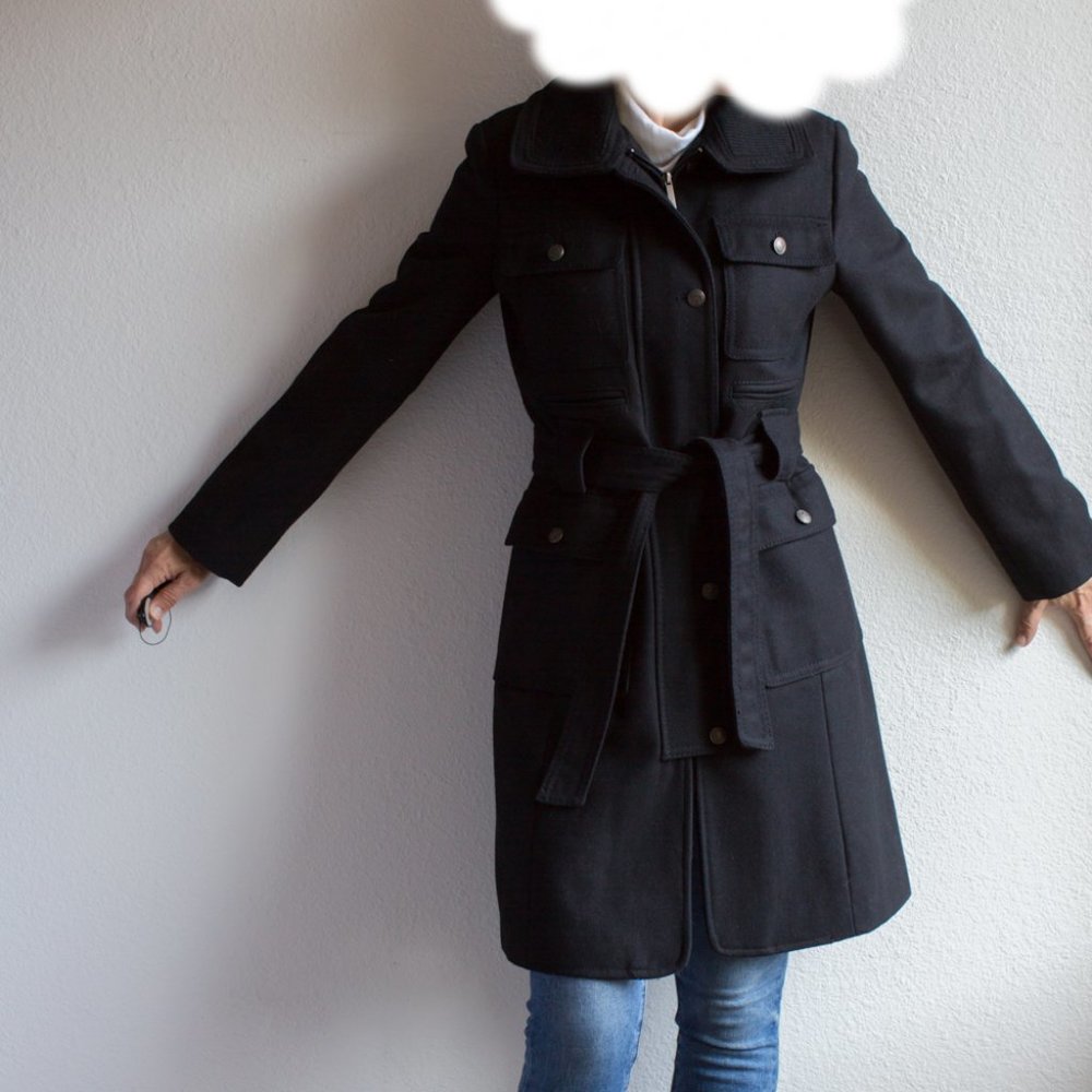 Esprit Outwear Trench Wool Single breasted Coat Overcoat Pockets Black S Small